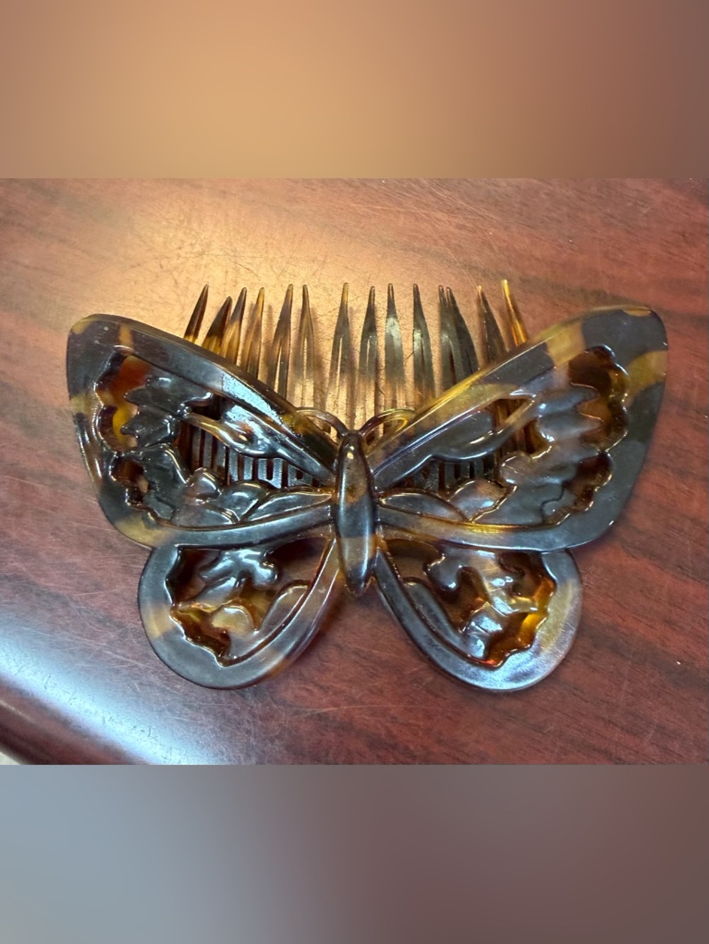 Vintage Hoody Tortoiseshell Butterfly Hair Comb 4” plastic